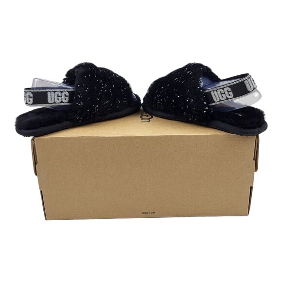 Ugg Fluff Yeah Metallic Sparkle Girls Black Slides 1125376T Size 10 NIB - Picture 7 of 13